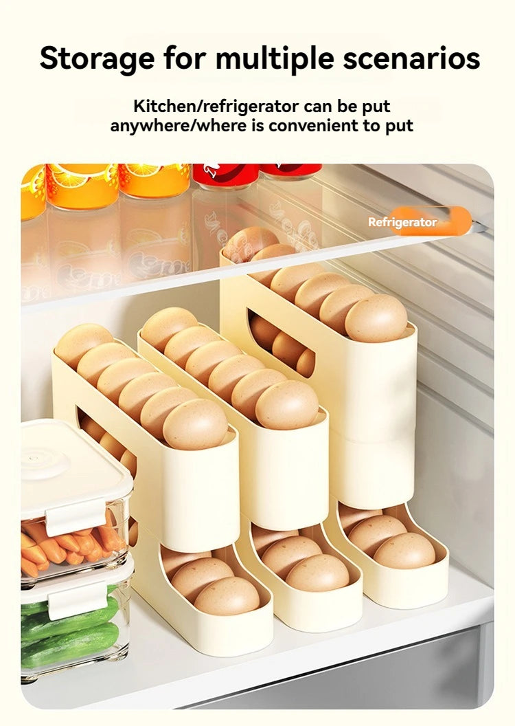 Rolling Egg Storage Holder for Fridge Side Door with Egg Container and Fresh-keeping Function Storage Organizer for Kitchen