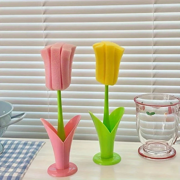 Flower Cactus Sponge with VASE Cute Kitchen Cup Cleaning Brush Baby Bottle Cleaning Brush Bottle Cleaning Brush