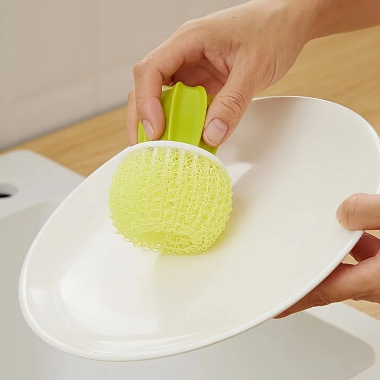 Household Kitchen Cleaning Brush Cactus Dishwashing Brush Pot Wash Pot Brush with Handle Nano Cleaning Ball