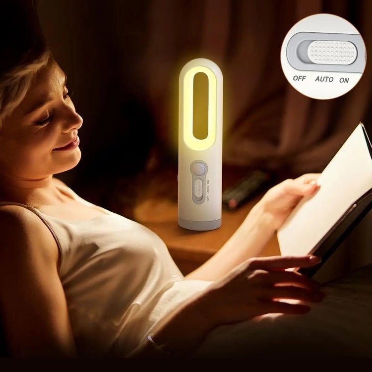 Ingénieuse lampe de nuit Premium à multiples fonctions, rechargeable avec détecteur de mouvement 2-en-1, pour chambre, salle de bain, toilettes, lecture, camping (blanc chaud, 1 pack). La livraison prioritaire est offerte !