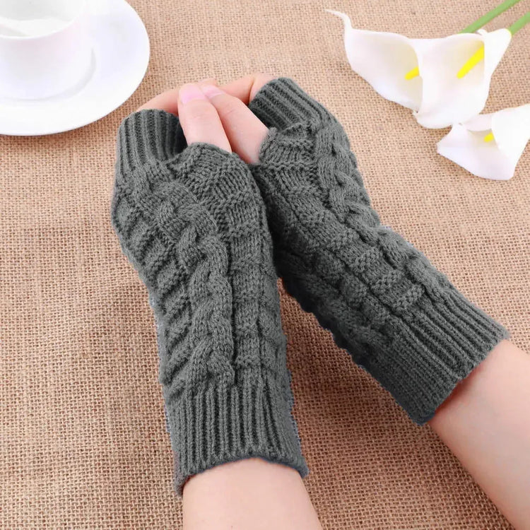 Gants longs sans doigts en tricot torsadé pour femmes, élégants et chauds, doux et confortables, taille unique, disponibles en plusieurs couleurs. Livraison offerte !