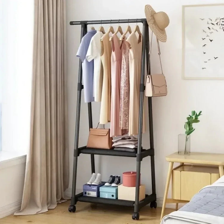 Triangle Coat and Hat Rack with Wheels Floor Standing Multi-layer Storage Rack Simple Modern Space Saving Hanging Clothes Stand