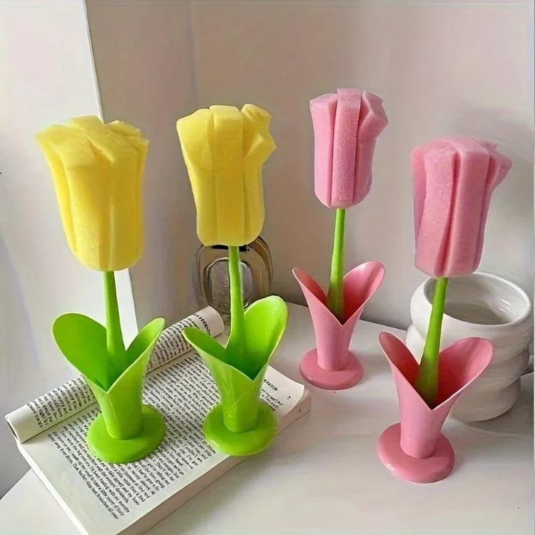 Flower Cactus Sponge with VASE Cute Kitchen Cup Cleaning Brush Baby Bottle Cleaning Brush Bottle Cleaning Brush