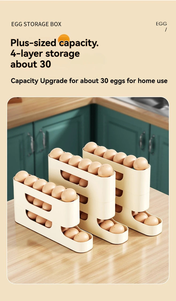 Rolling Egg Storage Holder for Fridge Side Door with Egg Container and Fresh-keeping Function Storage Organizer for Kitchen