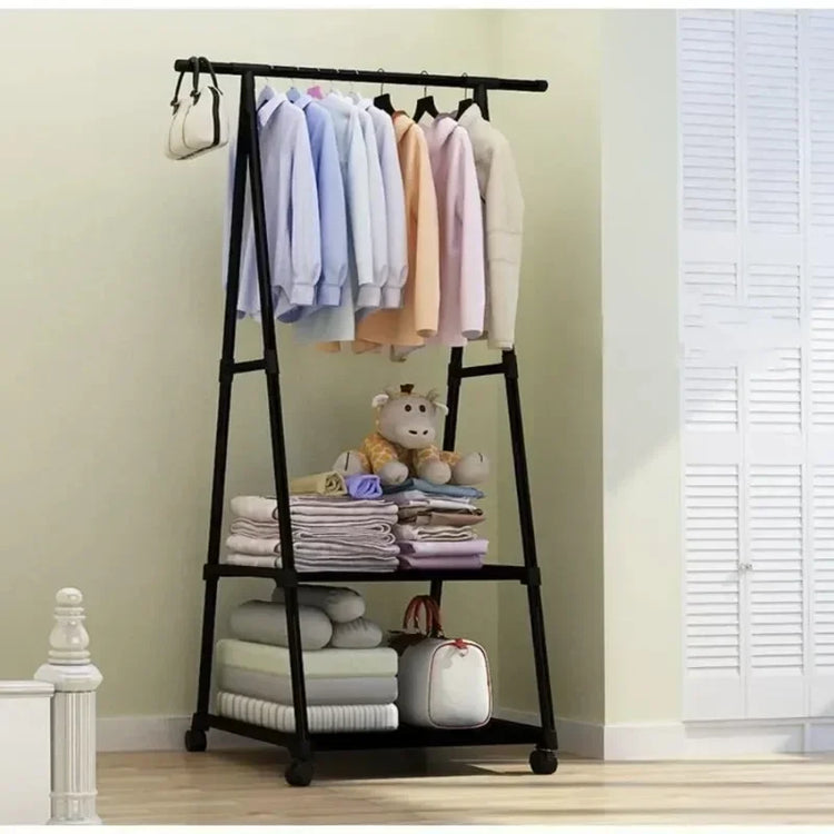 Triangle Coat and Hat Rack with Wheels Floor Standing Multi-layer Storage Rack Simple Modern Space Saving Hanging Clothes Stand