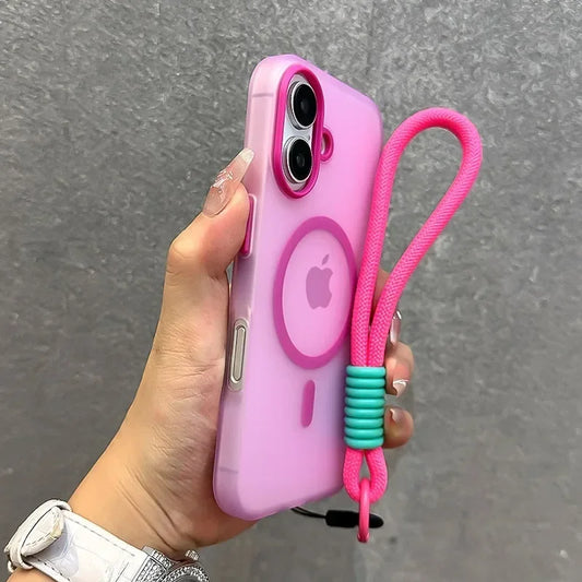 Coque colorée pour iPhone avec dragonne intégrée – Étui antichoc en silicone souple, anti-rayures, anti-traces, compatible charge sans fil et MagSafe, protection 360° avec prise en main sécurisée. Livraison prioritaire offerte !