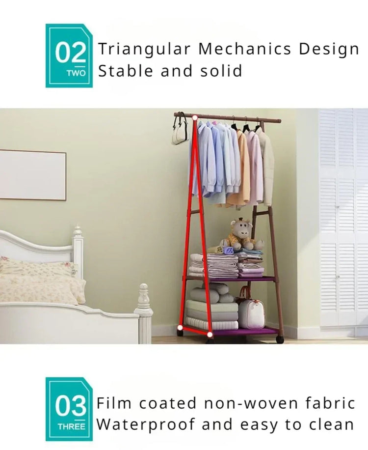 Triangle Coat and Hat Rack with Wheels Floor Standing Multi-layer Storage Rack Simple Modern Space Saving Hanging Clothes Stand