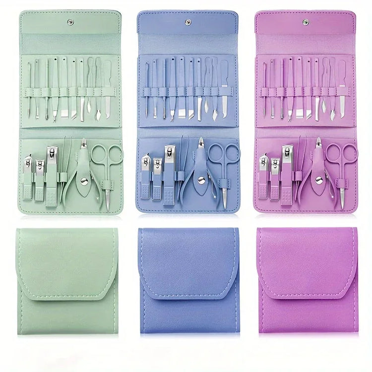 Ensemble de manucure et pédicure 16 pièces en acier inoxydable avec coupe-ongles, ciseaux, pinces à cuticules et outils de soin, kit portable avec étui de voyage. Livraison offerte !