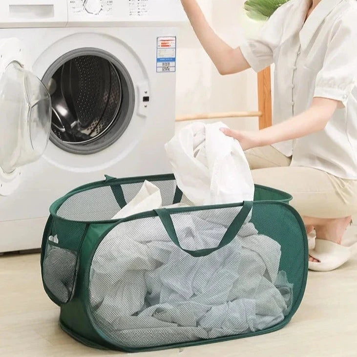 Fabuleux panier à linge horizontal avec poche latérale, grande capacité, pliable, polyvalence d'utilisation : buanderie, camping, chambres d'enfants, supermarché, shopping et bien plus encore. Produit Premium. La livraison est offerte !