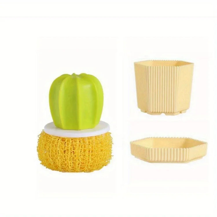 Household Kitchen Cleaning Brush Cactus Dishwashing Brush Pot Wash Pot Brush with Handle Nano Cleaning Ball