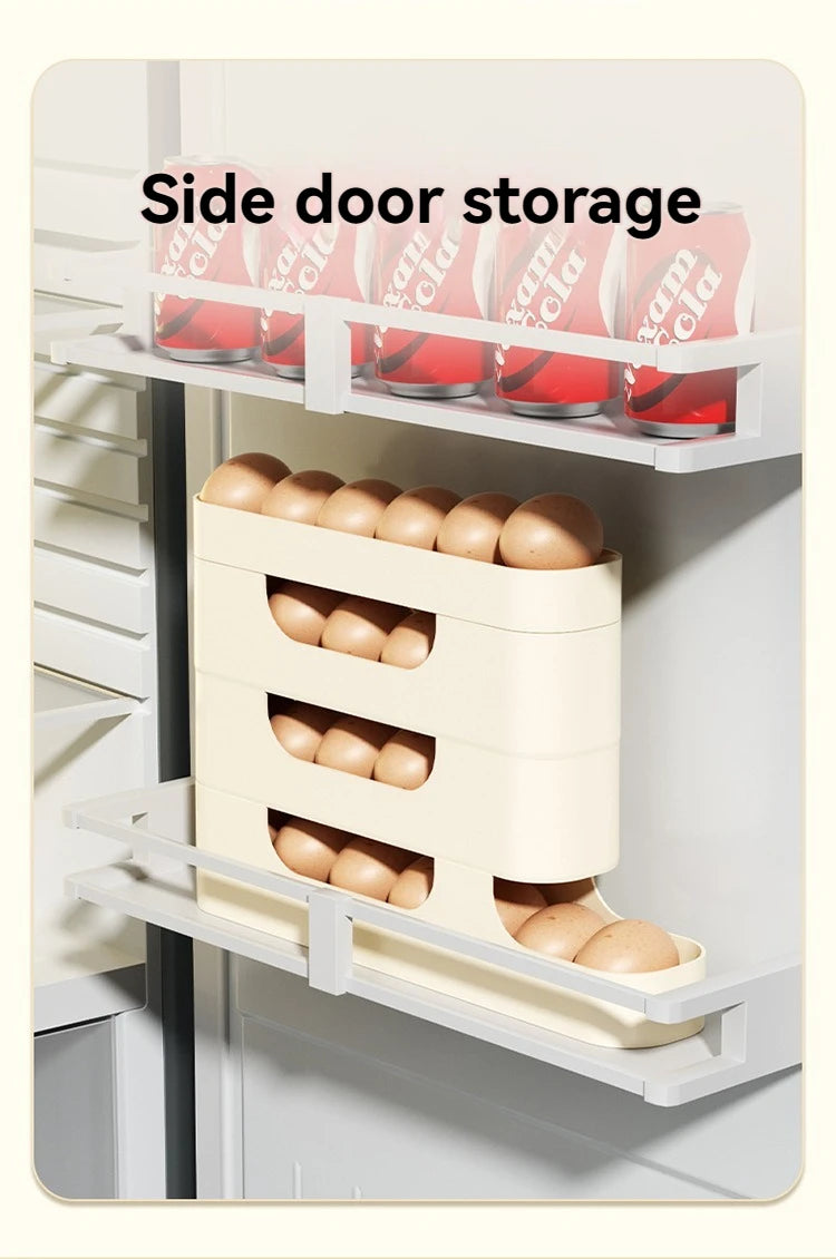 Rolling Egg Storage Holder for Fridge Side Door with Egg Container and Fresh-keeping Function Storage Organizer for Kitchen