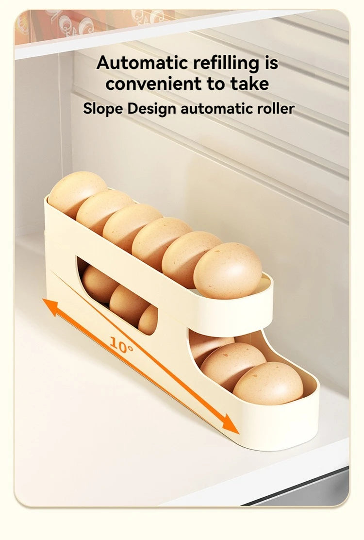 Rolling Egg Storage Holder for Fridge Side Door with Egg Container and Fresh-keeping Function Storage Organizer for Kitchen