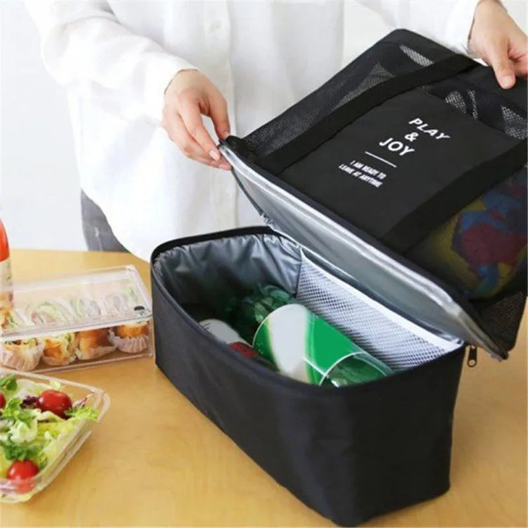 Sac isotherme portable - sac à déjeuner pratique - sac bandoulière refroidissant - sac pique-nique - sac de plage à mailles - rangement aliments et boissons. La livraison prioritaire est offerte !