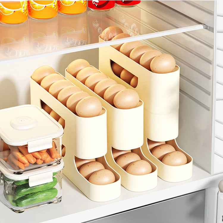 Rolling Egg Storage Holder for Fridge Side Door with Egg Container and Fresh-keeping Function Storage Organizer for Kitchen