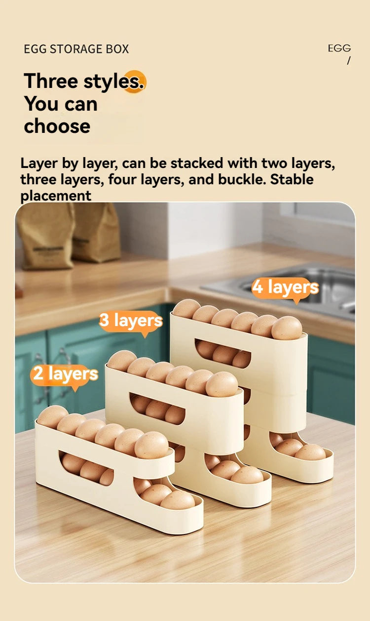 Rolling Egg Storage Holder for Fridge Side Door with Egg Container and Fresh-keeping Function Storage Organizer for Kitchen