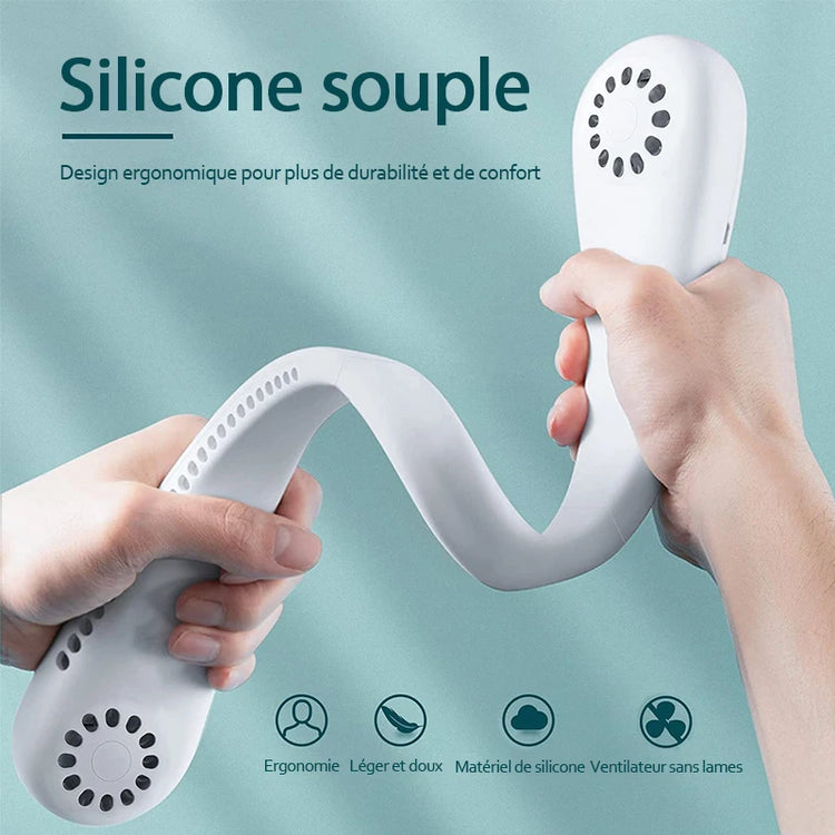 Ventilateur portable sans pales pour le cou - ventilateur à suspendre, 1200mAh rechargeable, rafraîchisseur d'air à 3 vitesses. La livraison prioritaire est offerte !