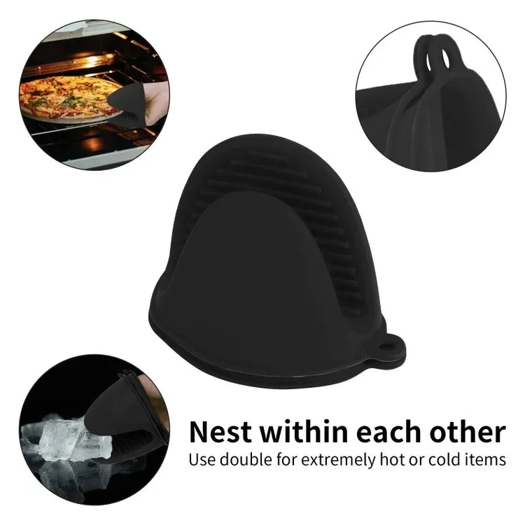 1 Pair Thicken Baking Silicone Oven Mitts Microwave Oven Glove Heat Insulation Anti-slip Grips Bowl Pot Clips Kitchen Gadgets