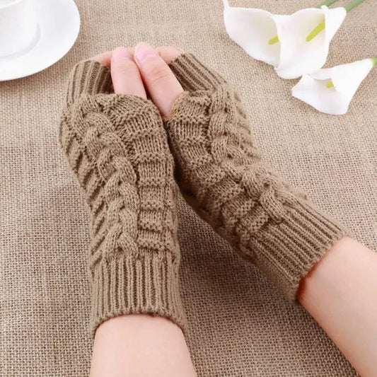Gants longs sans doigts en tricot torsadé pour femmes, élégants et chauds, doux et confortables, taille unique, disponibles en plusieurs couleurs. Livraison offerte !