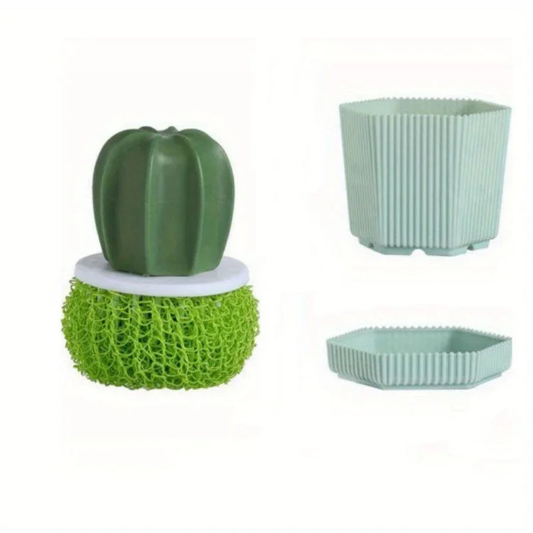 Household Kitchen Cleaning Brush Cactus Dishwashing Brush Pot Wash Pot Brush with Handle Nano Cleaning Ball