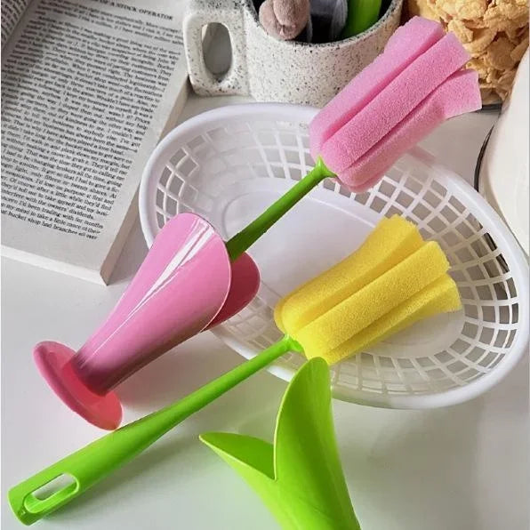 Flower Cactus Sponge with VASE Cute Kitchen Cup Cleaning Brush Baby Bottle Cleaning Brush Bottle Cleaning Brush