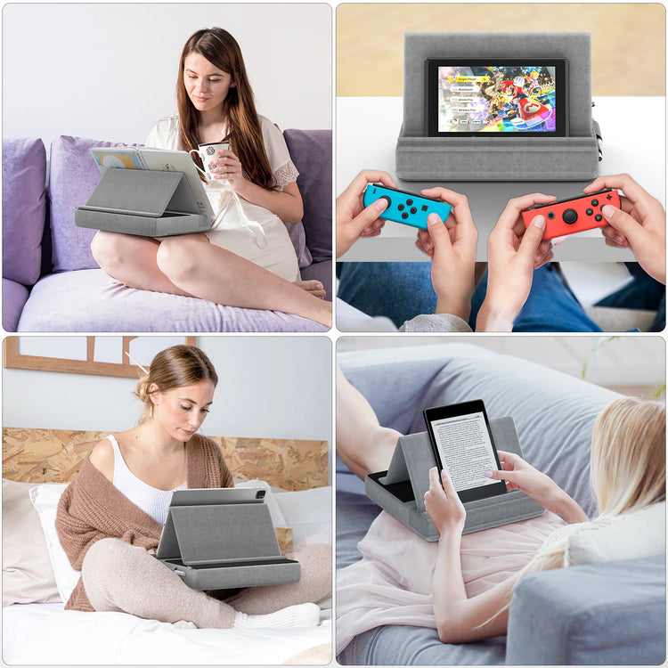 KDD Upgraded Tablet Pillow Stand Multi-Angle Viewing Ipad Holder for Lap Bed and Desk Foldable Soft Pad Dock with Stylus Mount