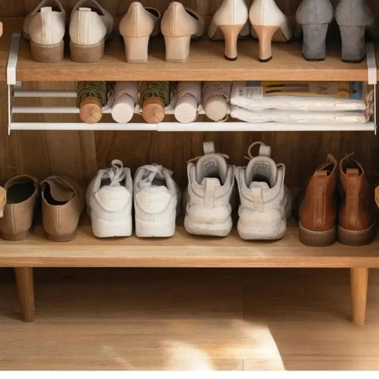 Étagère à chaussures télescopique réglable en acier au carbone, organisateur sous-étagère peu encombrant pour placards et armoires, support extensible. Livraison offerte !