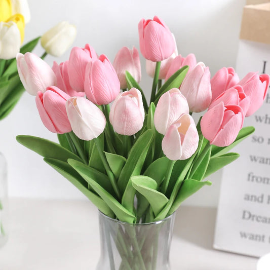 Magnifique bouquet ultra réaliste de tulipes au toucher naturel pour décoration de la maison, fleurs artificielles de haute qualité, lot de 5 tulipes. Livraison prioritaire offerte !