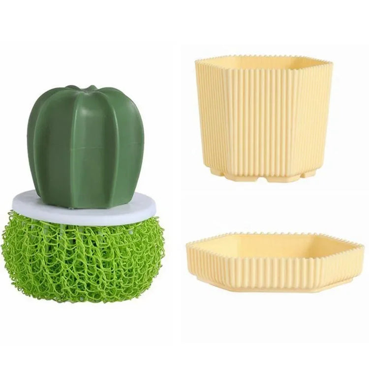 Household Kitchen Cleaning Brush Cactus Dishwashing Brush Pot Wash Pot Brush with Handle Nano Cleaning Ball