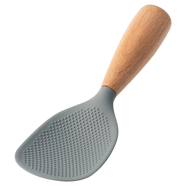 Superbe cuillère à riz anti-adhésive en silicone avec manche en bois, louche de cuisine texturée idéale pour riz, pâtes, sauces et céréales, résistante à la chaleur, design élégant. La livraison prioritaire est offerte !