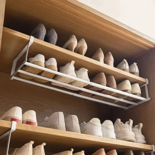 Étagère à chaussures télescopique réglable en acier au carbone, organisateur sous-étagère peu encombrant pour placards et armoires, support extensible. Livraison offerte !