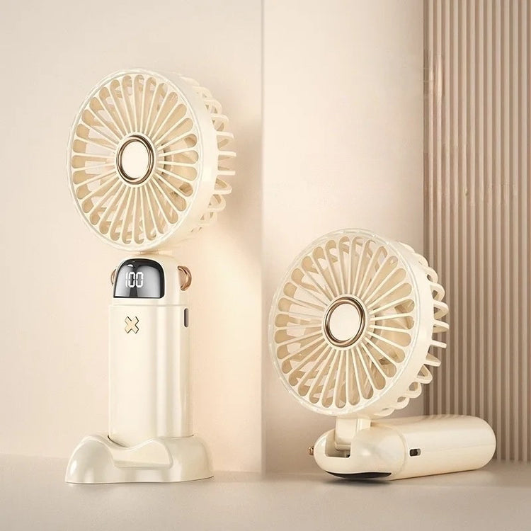 Ventilateur portable à main de 3000mAh - mini ventilateur pliable, à suspendre au cou, 5 vitesses, rechargeable USB, avec support pour téléphone et écran. La livraison prioritaire est offerte !