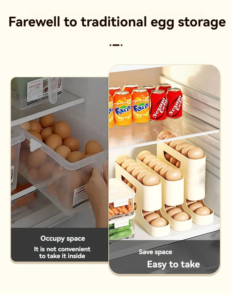 Rolling Egg Storage Holder for Fridge Side Door with Egg Container and Fresh-keeping Function Storage Organizer for Kitchen