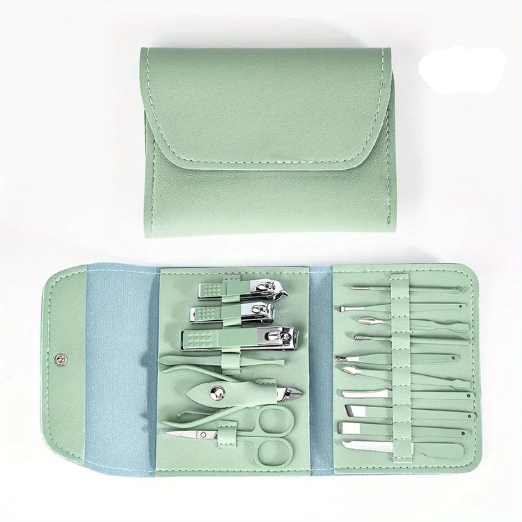 Ensemble de manucure et pédicure 16 pièces en acier inoxydable avec coupe-ongles, ciseaux, pinces à cuticules et outils de soin, kit portable avec étui de voyage. Livraison offerte !