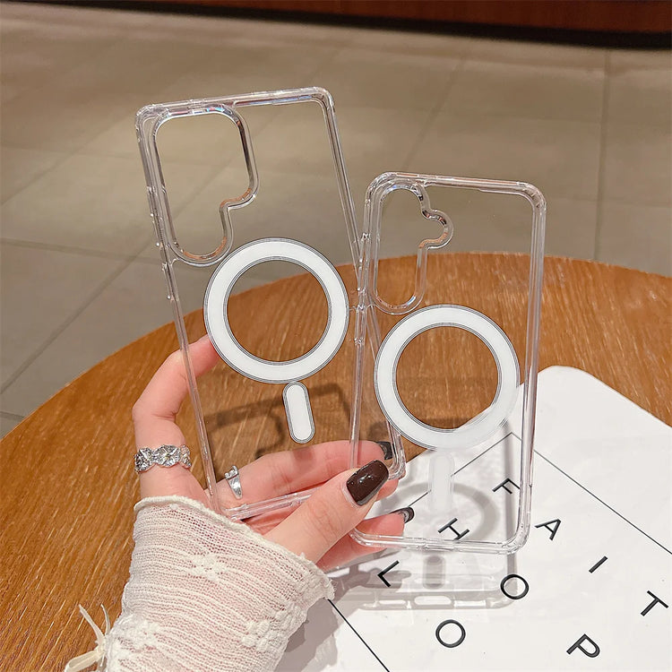 Coque transparente magnétique antichoc pour Samsung Galaxy – Compatible MagSafe, ultra fine, souple et résistante avec découpes précises. Livraison prioritaire offerte !
