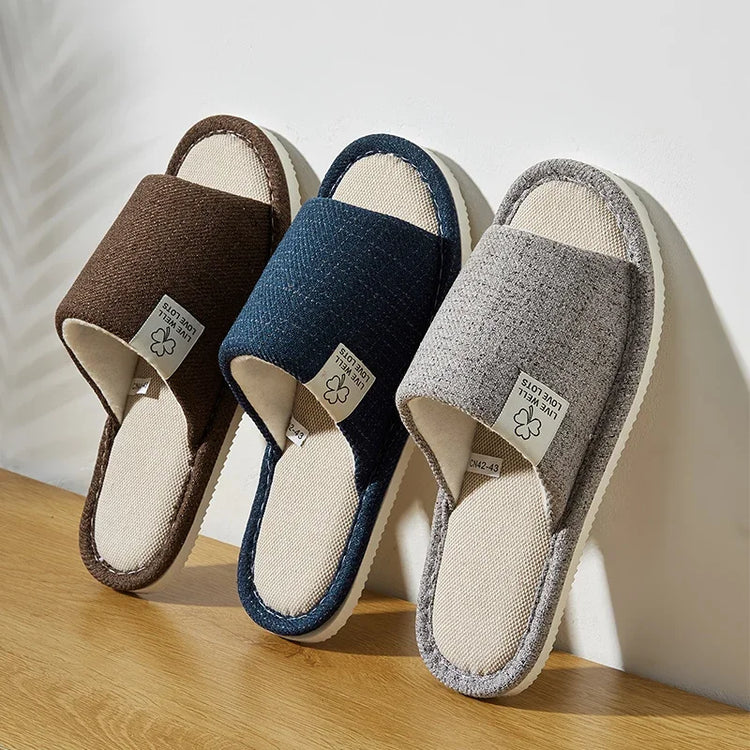 Superbes chaussons ultra confortables en lin, semelle souple antidérapante, ouverts et respirants, design élégant, parfaits pour toutes saisons et détente à la maison. La livraison est offerte !