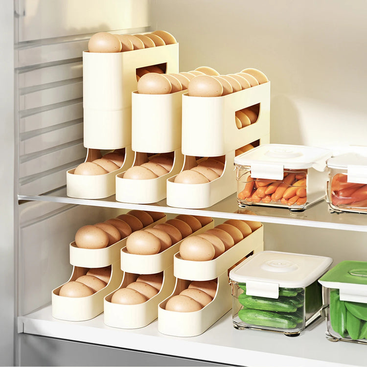 Rolling Egg Storage Holder for Fridge Side Door with Egg Container and Fresh-keeping Function Storage Organizer for Kitchen