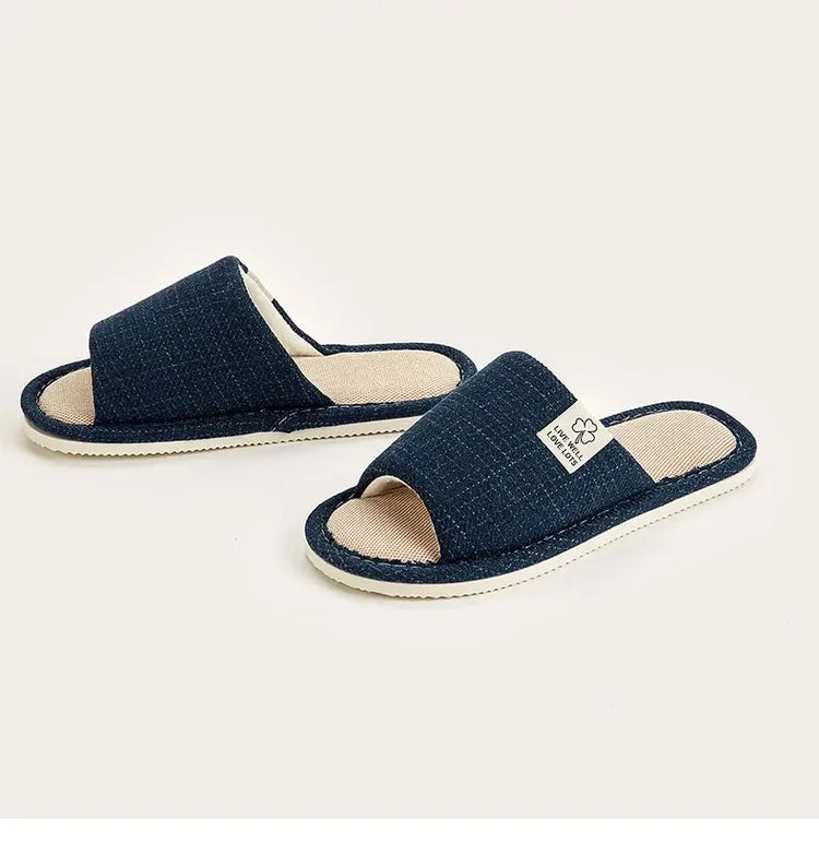 Superbes chaussons ultra confortables en lin, semelle souple antidérapante, ouverts et respirants, design élégant, parfaits pour toutes saisons et détente à la maison. La livraison est offerte !