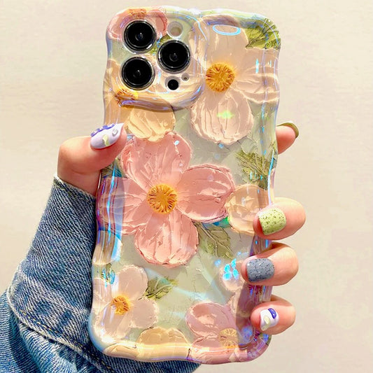 Coque artistique en silicone pour tous les iPhone, style peinture à l’huile rétro avec fleurs en relief, design luxueux, protection complète contre les chocs, 4 modèles floraux élégants. Livraison offerte !