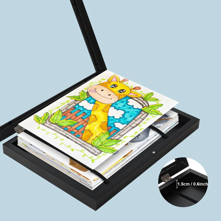 Fabuleux cadre artistique à rabat magnétique format A4 (34 x 25 cm), support de rangement mural pour photos, peintures, reproductions, souvenirs, dessins d’enfants, jusqu’à 100 images. Livraison prioritaire offerte !