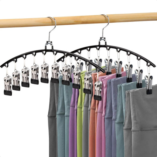 Cintre en acier inoxydable avec 10 pinces, double usage pratique : cintre de rangement gain de place pour pantalons, jupes, jeans, leggings et shorts, et séchoir à linge idéal pour vêtements délicats. Livraison offerte !