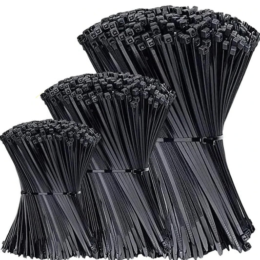 Lot de 100 attaches autobloquantes en nylon, haute résistance jusqu’à 27,2 kg, usage intérieur et extérieur, résistantes aux températures extrêmes, idéales pour organiser câbles, fils, tuyaux, jardin, bricolage, voiture et bureau. Livraison offerte !