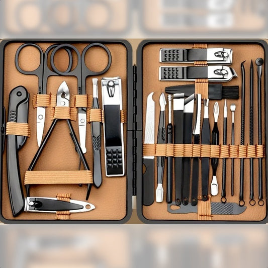 Ensemble manucure et pédicure professionnel en acier inoxydable avec étui – coupe-ongles petit, moyen, grand et diagonal, ciseaux, pinces, lime et outils de soins complets – kit pour mains et pieds. Livraison offerte !