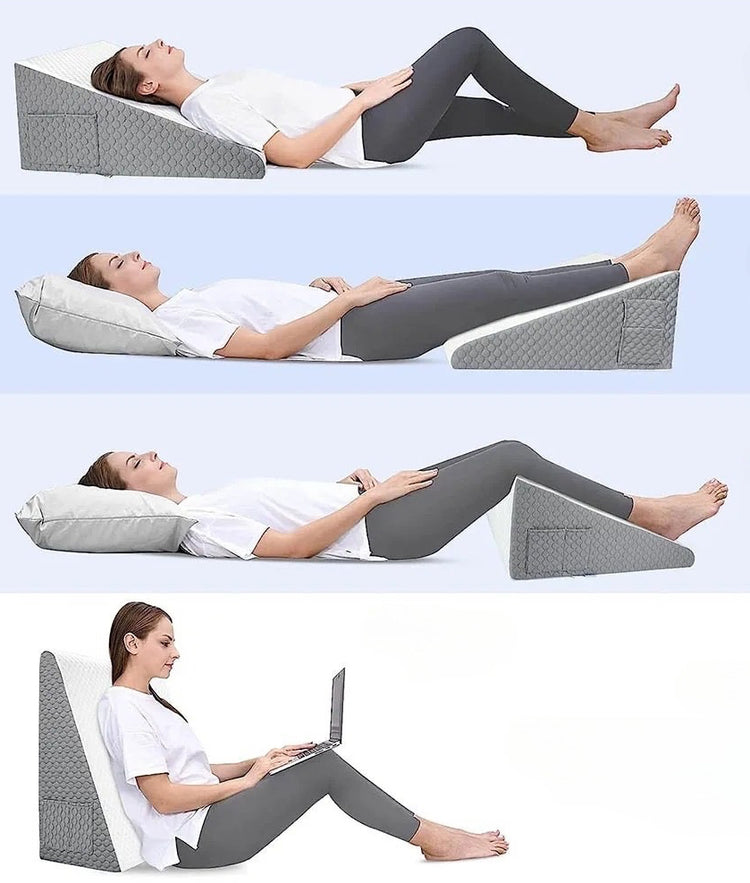 Coussin-triangle 4-en-1  Premium : Soulage efficacement les tensions aux jambes, offre un soutien ergonomique et un confort ultime. La livraison prioritaire est offerte !