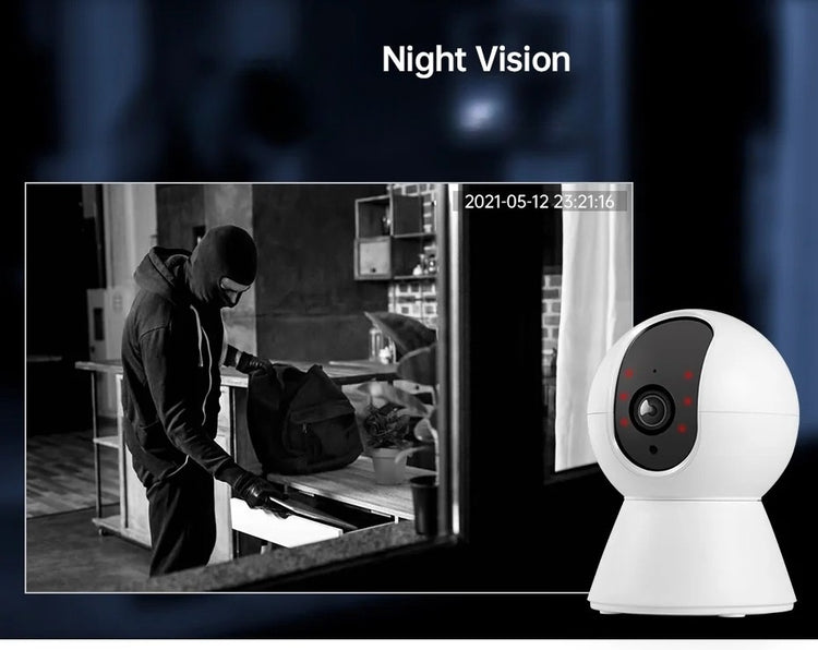 Caméra de surveillance WiFi 360° Ultra HD avec suivi intelligent et détection AI - audio bidirectionnel, sirène, et vision nocturne pour bébé/animaux