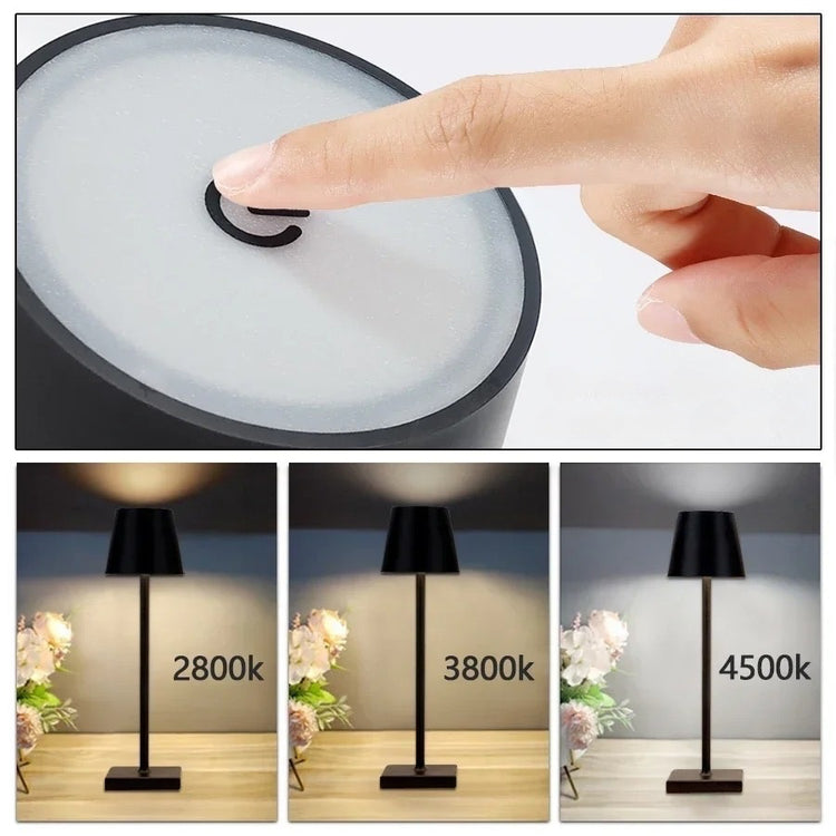 Jolie lampe de table LED rechargeable sans fil, aluminium étanche, lumière réglable, zone tactile avec 4 niveaux de luminosité et 4 températures de couleur. La livraison prioritaire est offerte !