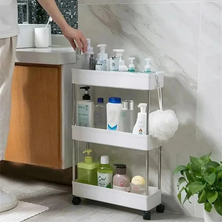 Étagère étroite sur roulettes – haute capacité de rangement pour cuisine, salle de bain, buanderie, et plus. Design multifonctionnel à plusieurs niveaux, base perforée pour drainage, en plastique et métal. La livraison prioritaire est offerte !