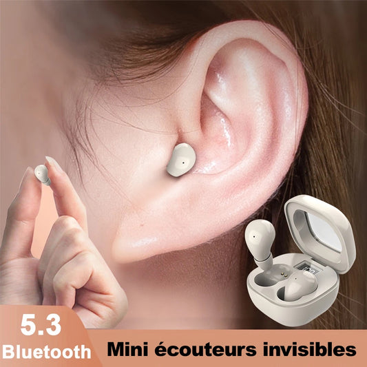 Mini écouteurs invisibles sans fil Bluetooth 5.3 – Son HiFi stéréo, réduction de bruit, contrôle tactile intelligent et design ultra léger. Livraison prioritaire offerte !