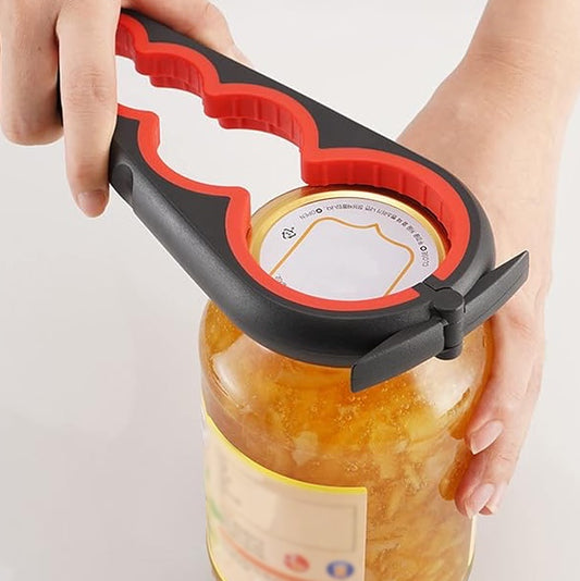 Ingénieux ouvre-bocal 4 en 1, ergonomique et antidérapant – Idéal pour ouvrir facilement bocaux, bouteilles et canettes sans effort, même avec les mains mouillées ou douloureuses. La livraison prioritaire est offerte !