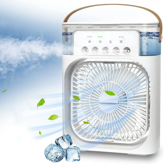 Ventilateur-climatiseur d'air frais, compact, silencieux, 3 vitesses, 3 minuteries, 3 bruines fraîches, 7 couleurs – Idéal près du lit, coin lecture, espace de travail, cuisine, bureau, terrasse, etc. La livraison prioritaire est offerte !